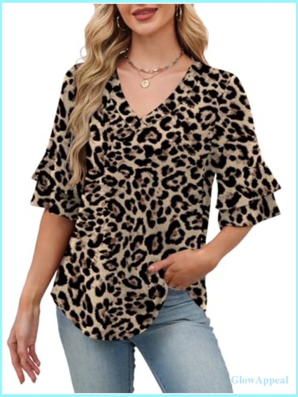 3/4 Sleeve V-Neck Peasant Blouse Dressy Casual Tunic Top - Picture 2 of 7